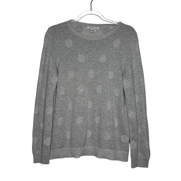LIZ CLAIBORNE Metallic Silver Sweater Polka Dot Crew Neck Oversized Fit Size L - Picture 6 of 6